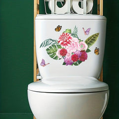 Flower Butterfly Toilet Lid Decal Self Adhesive Sticker - Bathroom Deco