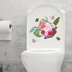 Flower Butterfly Toilet Lid Decal Self Adhesive Sticker - Bathroom Deco