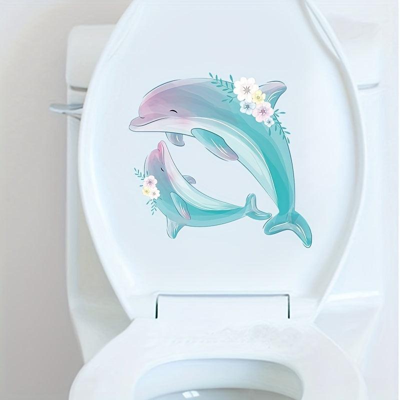 Dolphin Pattern Toilet Cover Sticker Funny Self Adhesive Toilet Sticker