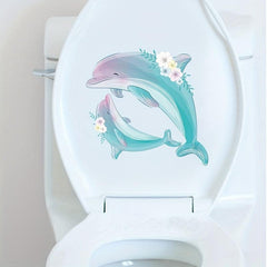 Dolphin Pattern Toilet Cover Sticker Funny Self Adhesive Toilet Sticker