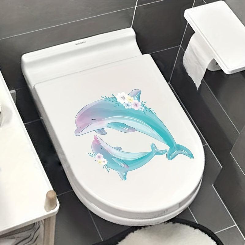 Dolphin Pattern Toilet Cover Sticker Funny Self Adhesive Toilet Sticker