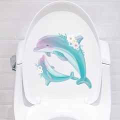 Dolphin Pattern Toilet Cover Sticker Funny Self Adhesive Toilet Sticker