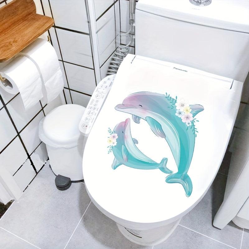 Dolphin Pattern Toilet Cover Sticker Funny Self Adhesive Toilet Sticker