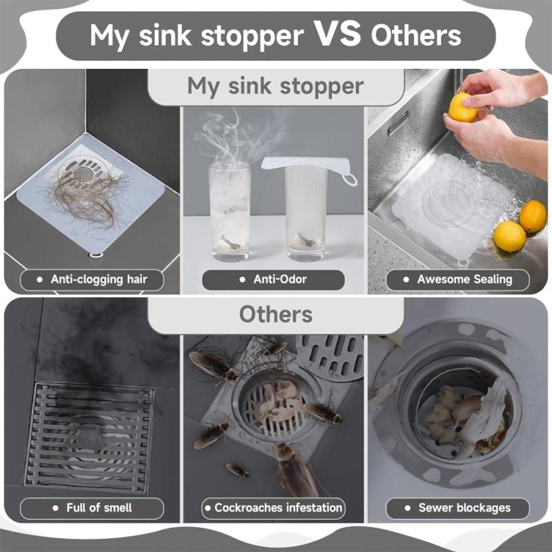 4pcs Sink Stopper Bathtub Drain Cover Hair Catcher Anti Odor Mat Large Silicone