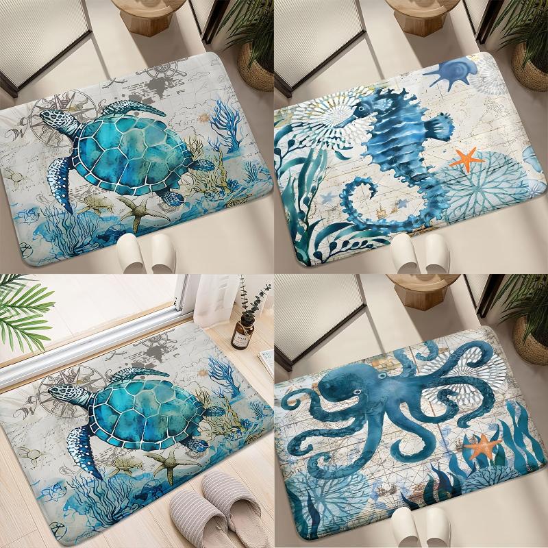Sea Turtle Pattern Floor Mat Soft Non slip Bath Rug Bath Mat Absorbent Carpet
