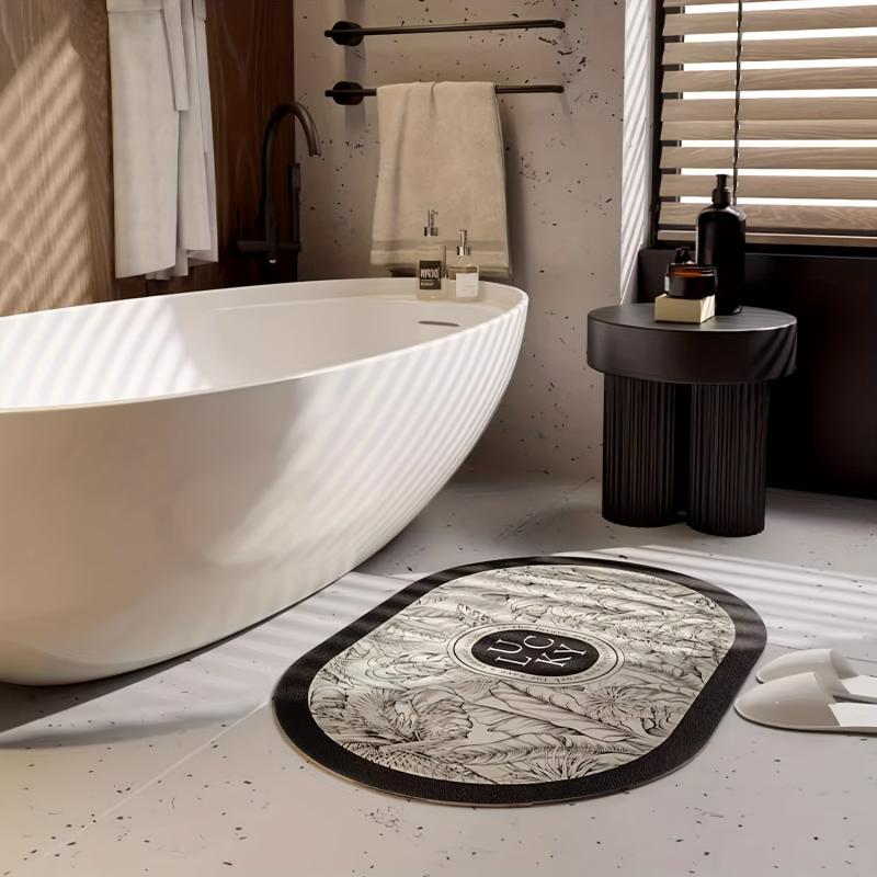 Tropical Leaf Printed Bath Rug Non Slip Quick Dry Bath Mat