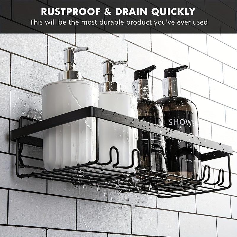 2pcs Self-adhesive Shower Storage Rack Wall Mounted Bathroom Organizer