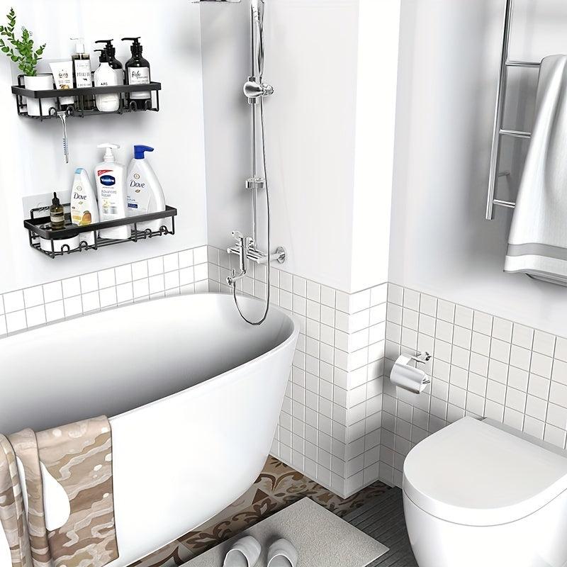 2pcs Self-adhesive Shower Storage Rack Wall Mounted Bathroom Organizer
