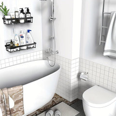 2pcs Self-adhesive Shower Storage Rack Wall Mounted Bathroom Organizer