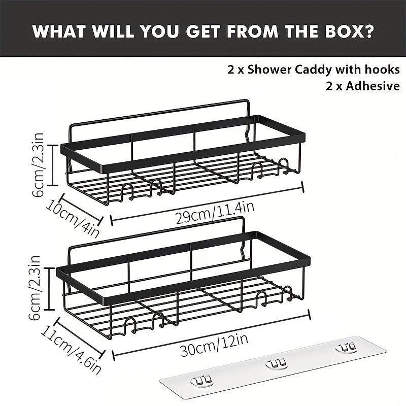 2pcs Self-adhesive Shower Storage Rack Wall Mounted Bathroom Organizer
