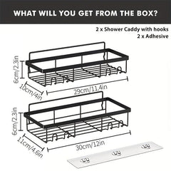 2pcs Self-adhesive Shower Storage Rack Wall Mounted Bathroom Organizer