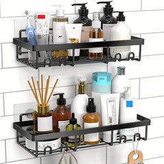 2pcs Self-adhesive Shower Storage Rack Wall Mounted Bathroom Organizer