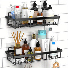 2pcs Self-adhesive Shower Storage Rack Wall Mounted Bathroom Organizer