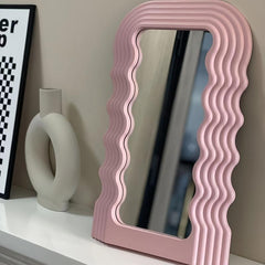Wave Pattern Irregular Makeup Mirror Wall Mounted Or Tabletop Vanity Mirror