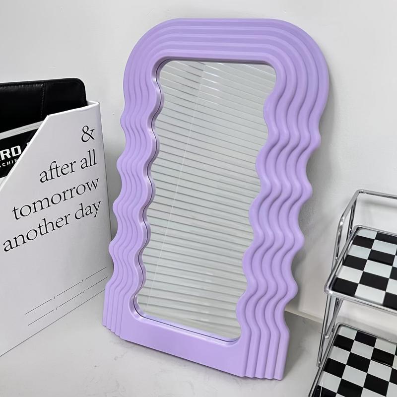 Wave Pattern Irregular Makeup Mirror Wall Mounted Or Tabletop Vanity Mirror