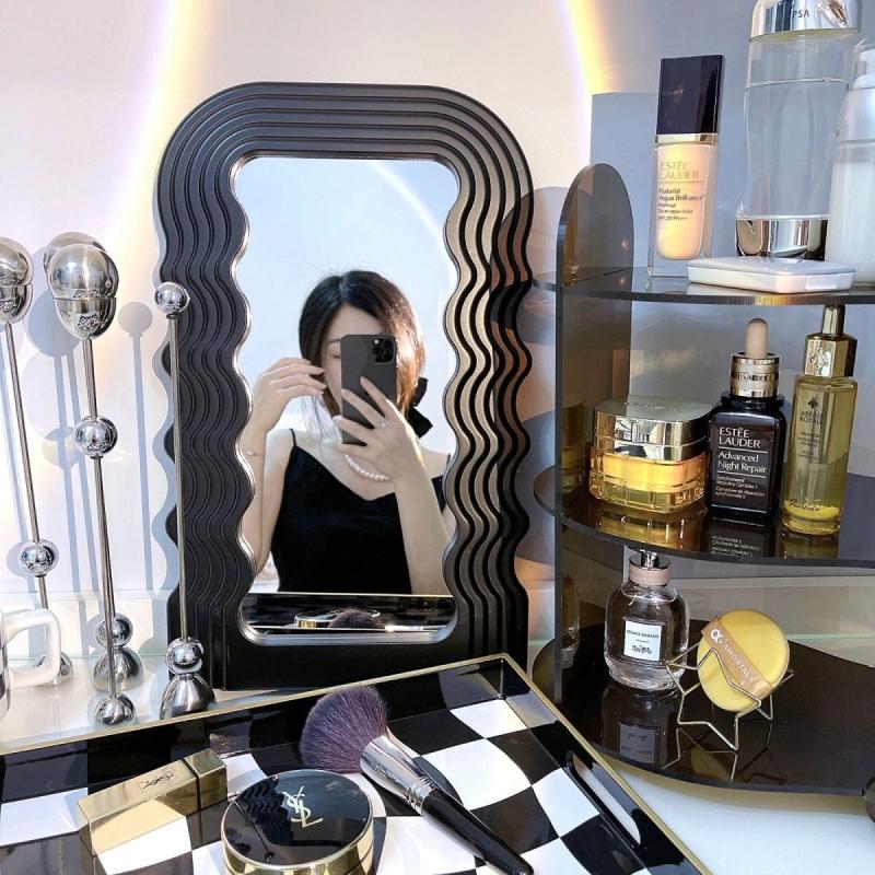 Wave Pattern Irregular Makeup Mirror Wall Mounted Or Tabletop Vanity Mirror