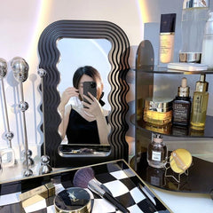 Wave Pattern Irregular Makeup Mirror Wall Mounted Or Tabletop Vanity Mirror