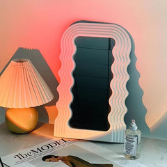 Wave Pattern Irregular Makeup Mirror Wall Mounted Or Tabletop Vanity Mirror