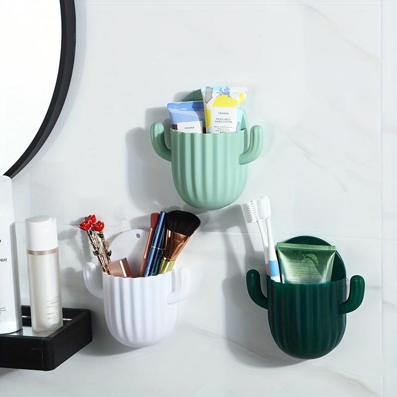 Wall mounted Cactus Storage Box Bathroom Punch Makeup Tool Storage Rack