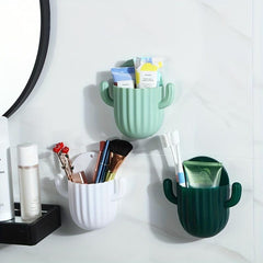 Wall mounted Cactus Storage Box Bathroom Punch Makeup Tool Storage Rack