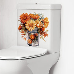 Glass Bottle Flower Toilet Stickers Bathroom Decals Self Adhesive Fall Decor