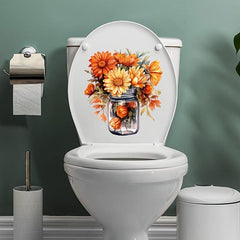Glass Bottle Flower Toilet Stickers Bathroom Decals Self Adhesive Fall Decor