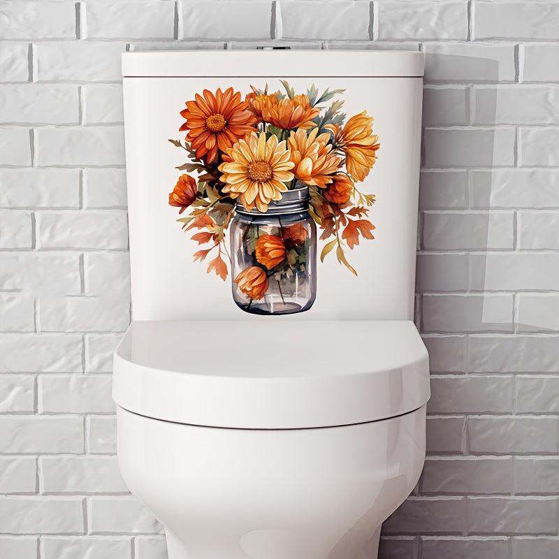 Glass Bottle Flower Toilet Stickers Bathroom Decals Self Adhesive Fall Decor