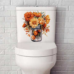 Glass Bottle Flower Toilet Stickers Bathroom Decals Self Adhesive Fall Decor
