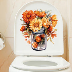 Glass Bottle Flower Toilet Stickers Bathroom Decals Self Adhesive Fall Decor