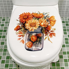 Glass Bottle Flower Toilet Stickers Bathroom Decals Self Adhesive Fall Decor