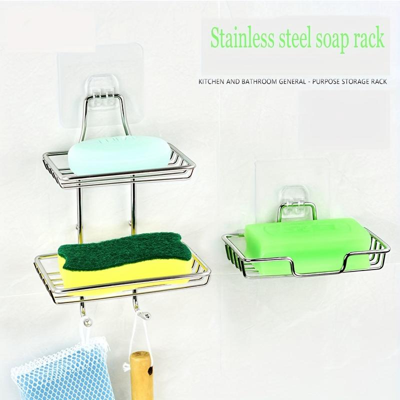 Stainless Steel Soap Rack Shower Sponge Holder Tray Punching Bathroom Shelf