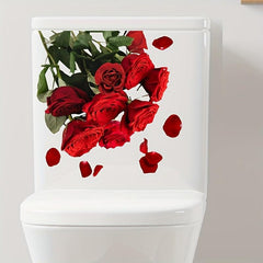 Romantic Red Rose Toilet Lid Decal Self Adhesive Bathroom Sticker