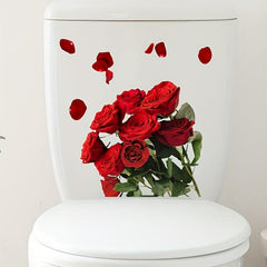 Romantic Red Rose Toilet Lid Decal Self Adhesive Bathroom Sticker