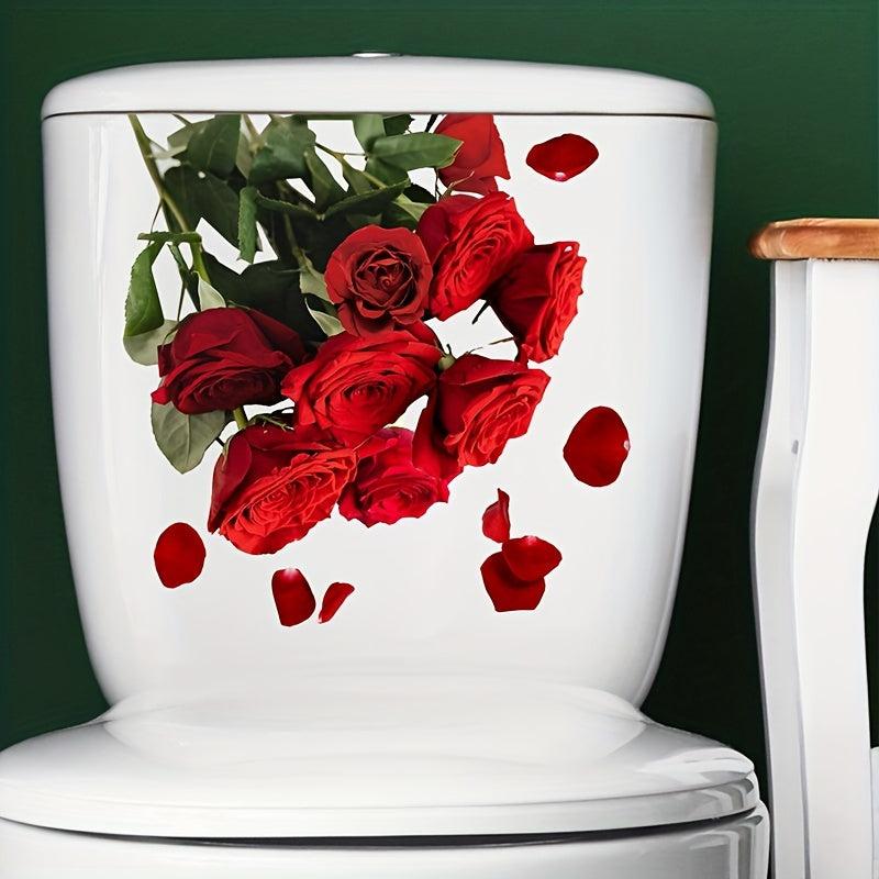 Romantic Red Rose Toilet Lid Decal Self Adhesive Bathroom Sticker