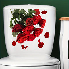 Romantic Red Rose Toilet Lid Decal Self Adhesive Bathroom Sticker