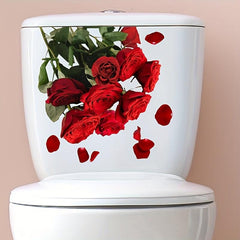 Romantic Red Rose Toilet Lid Decal Self Adhesive Bathroom Sticker