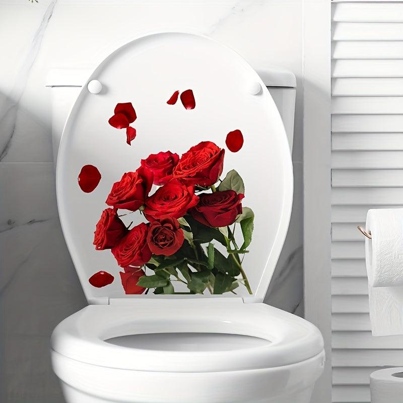 Romantic Red Rose Toilet Lid Decal Self Adhesive Bathroom Sticker
