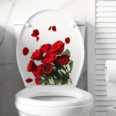 Romantic Red Rose Toilet Lid Decal Self Adhesive Bathroom Sticker