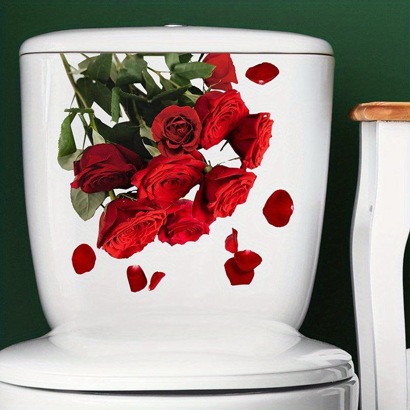 Romantic Red Rose Toilet Lid Decal Self Adhesive Bathroom Sticker