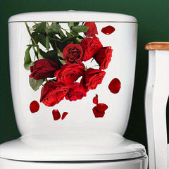 Romantic Red Rose Toilet Lid Decal Self Adhesive Bathroom Sticker