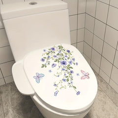 Cartoon Flower Plant Butterfly Toilet Sticker Wall Decal for Room Decoration