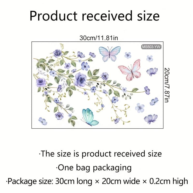 Cartoon Flower Plant Butterfly Toilet Sticker Wall Decal for Room Decoration