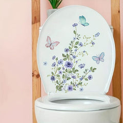 Cartoon Flower Plant Butterfly Toilet Sticker Wall Decal for Room Decoration
