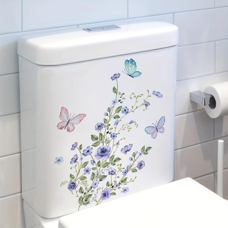 Cartoon Flower Plant Butterfly Toilet Sticker Wall Decal for Room Decoration