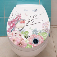 Branch Bird Toilet Sticker Bathroom Decor Waterproof Self-adhesive