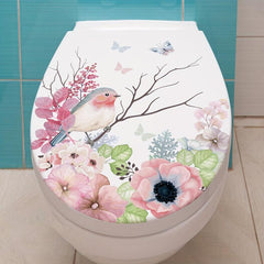 Branch Bird Toilet Sticker Bathroom Decor Waterproof Self-adhesive