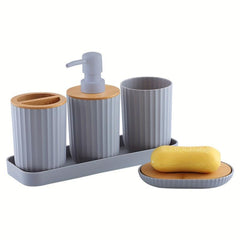 5pc Bathroom Accessory Set, Soap Holder, Dispenser, Cup, Toothbrush