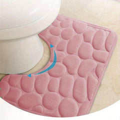 Flannel U Shaped Toilet Mat with Cobblestone Embossment - Memory Foam Pad
