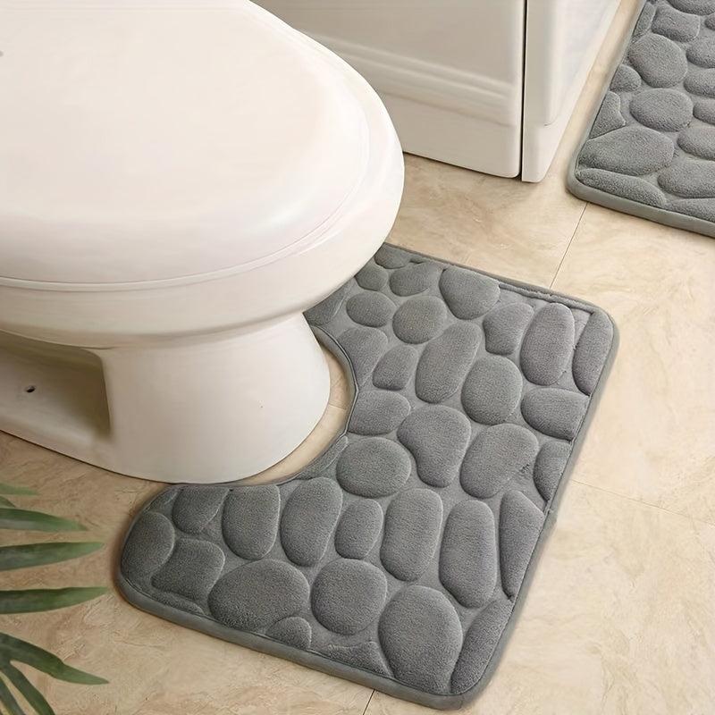 Flannel U Shaped Toilet Mat with Cobblestone Embossment - Memory Foam Pad