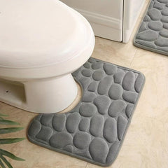 Flannel U Shaped Toilet Mat with Cobblestone Embossment - Memory Foam Pad
